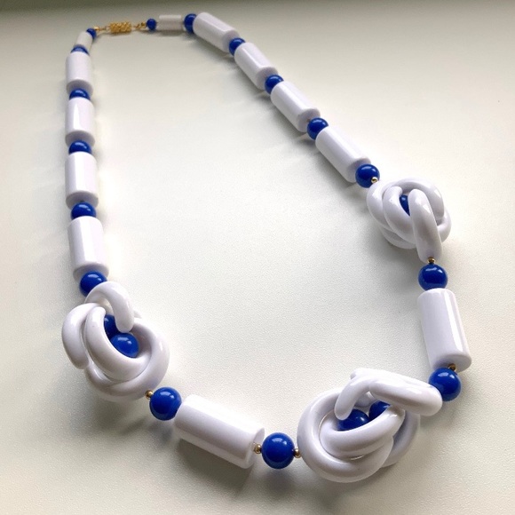 VTG 70s 80s Blue and White Post New Wave Necklace - Picture 4 of 4